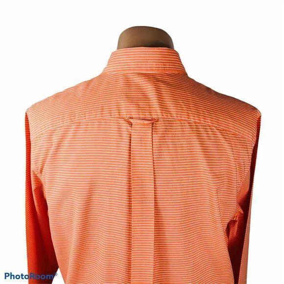 American Eagle Men's Athletic Fit‎ Button Up Orange White Striped Shirt Size L - Picture 3 of 12